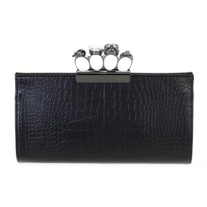 NWT Vegan leather knuckle clutch in black croco